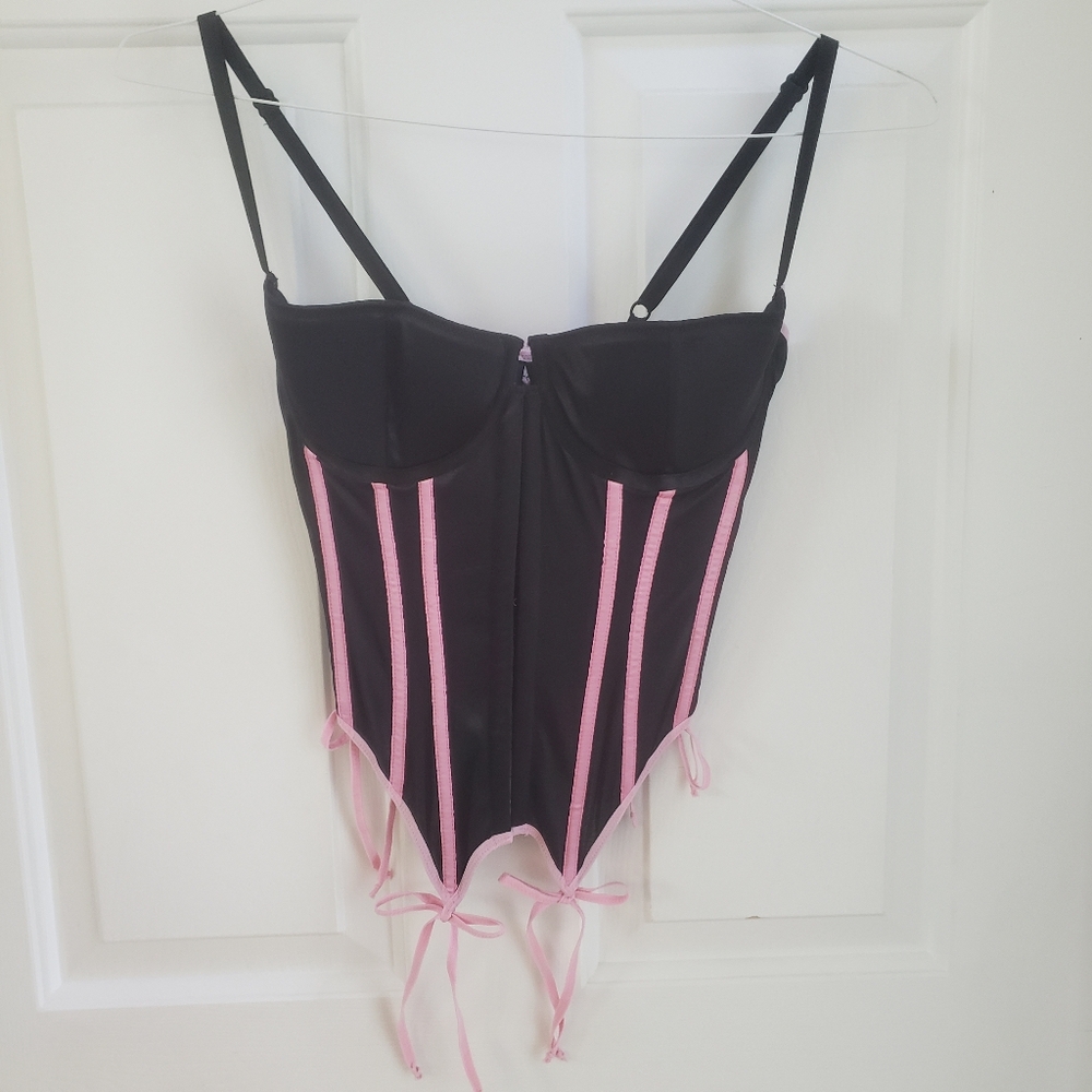 Y2K Victoria's Secret 2000s Sexy Little Things Black & Pink Bow Bustier Corset